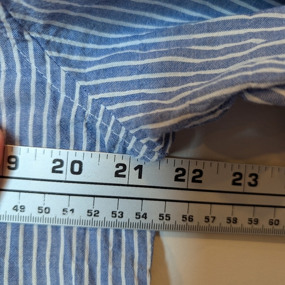 Sonoma Medium Womens Cotton Blue Striped Button Down Top Floral Embroidered - Picture 9 of 9